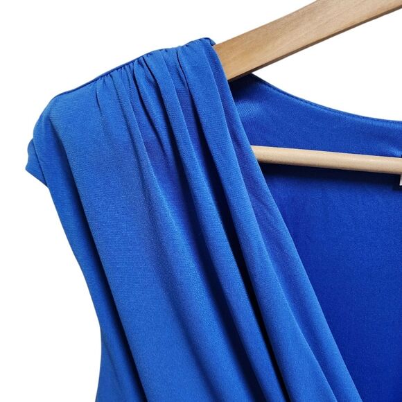 Alyx Dress XL Blue Faux Wrap Sleeveless Ruched Ruffle Party Wedding Stretchy - Picture 5 of 10